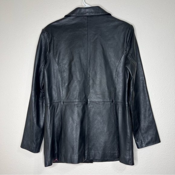Juliet Michelle Black 100% Genuine Leather Retro 90s 00s Y2K Blazer Jacket Sz L - Picture 7 of 10